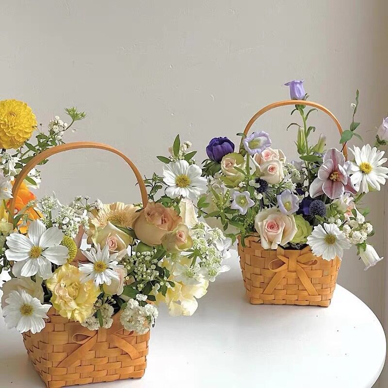 Dia das mães mão-tecido portátil arco cesta de flores cesta de flores de casamento cesta de armazenamento casamento drag
