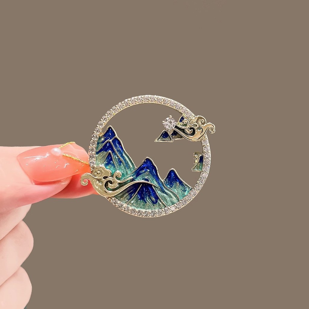 Estilo chinês montanha rio mapa broche feminino requintado Corsage terno criativo pino temperamento Metal Cheongsam aces