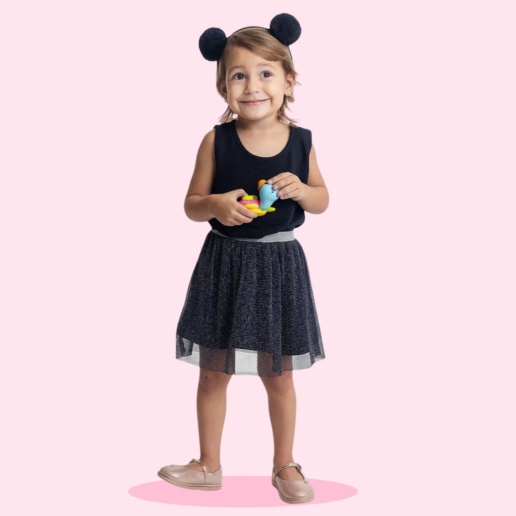 Saia Infantil Meninas Tule Lurex Brilho Forrada.