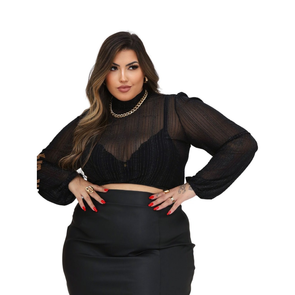 Blusa Feminina Tule Lurex Manga Comprida Moda Inverno - Babi