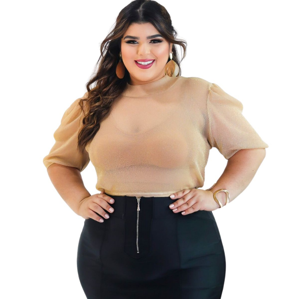 Cropped Blusinha Curta Tule Lurex Brilhante Tendência  - Zoe