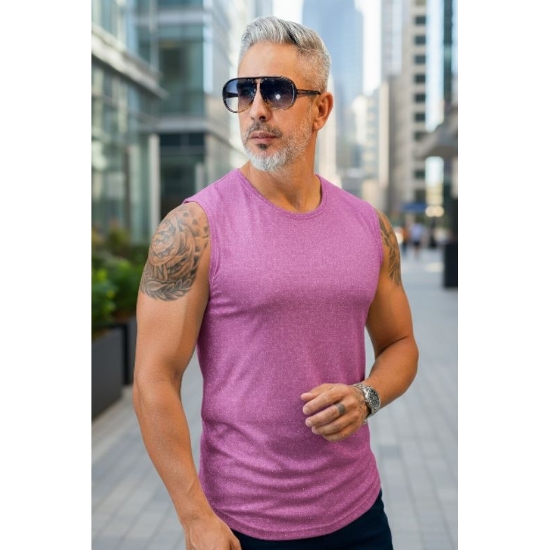 Regata masculina em malha lurex brilho