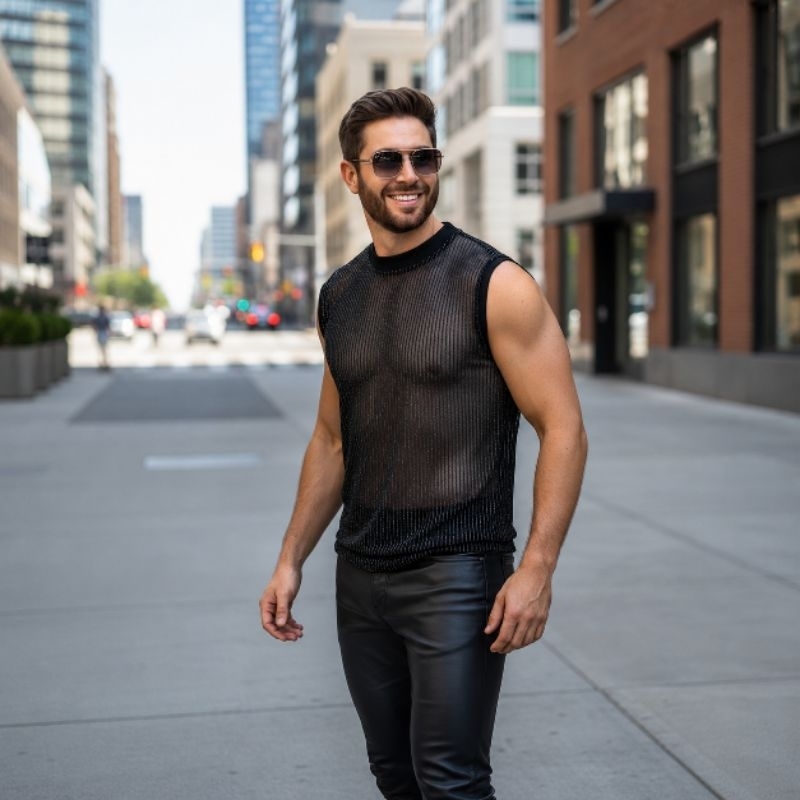 Regata em tule lurex com toque de brilho masculino Star