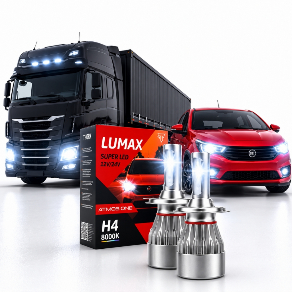 Kit Par Lâmpada Super Led Thork Tech One 12v 24v H1 H3 H4 H7 H11 H8 H9 H16 hB3 HB4 H27 Bivolt Carro Caminhão
