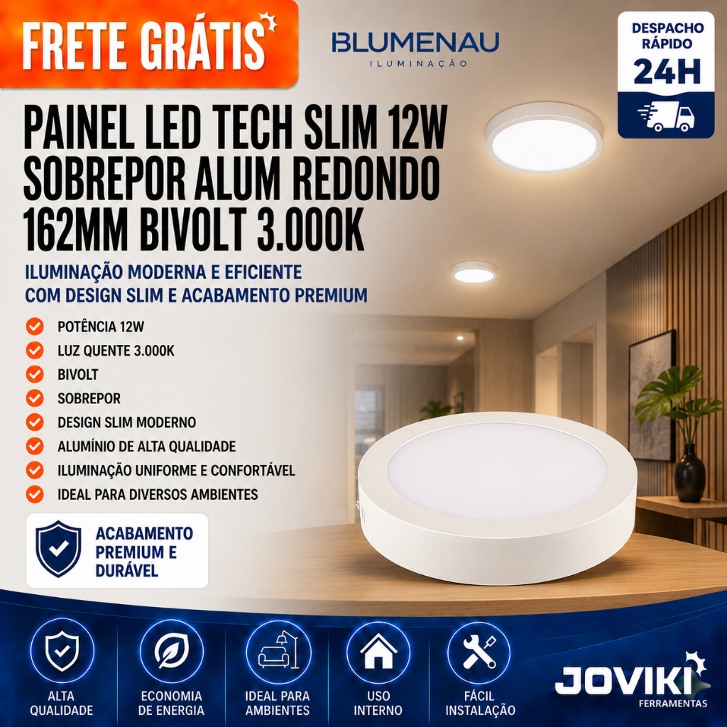 Led Painel Tech Slim 12W Redondo 3.000K - Blumenau
