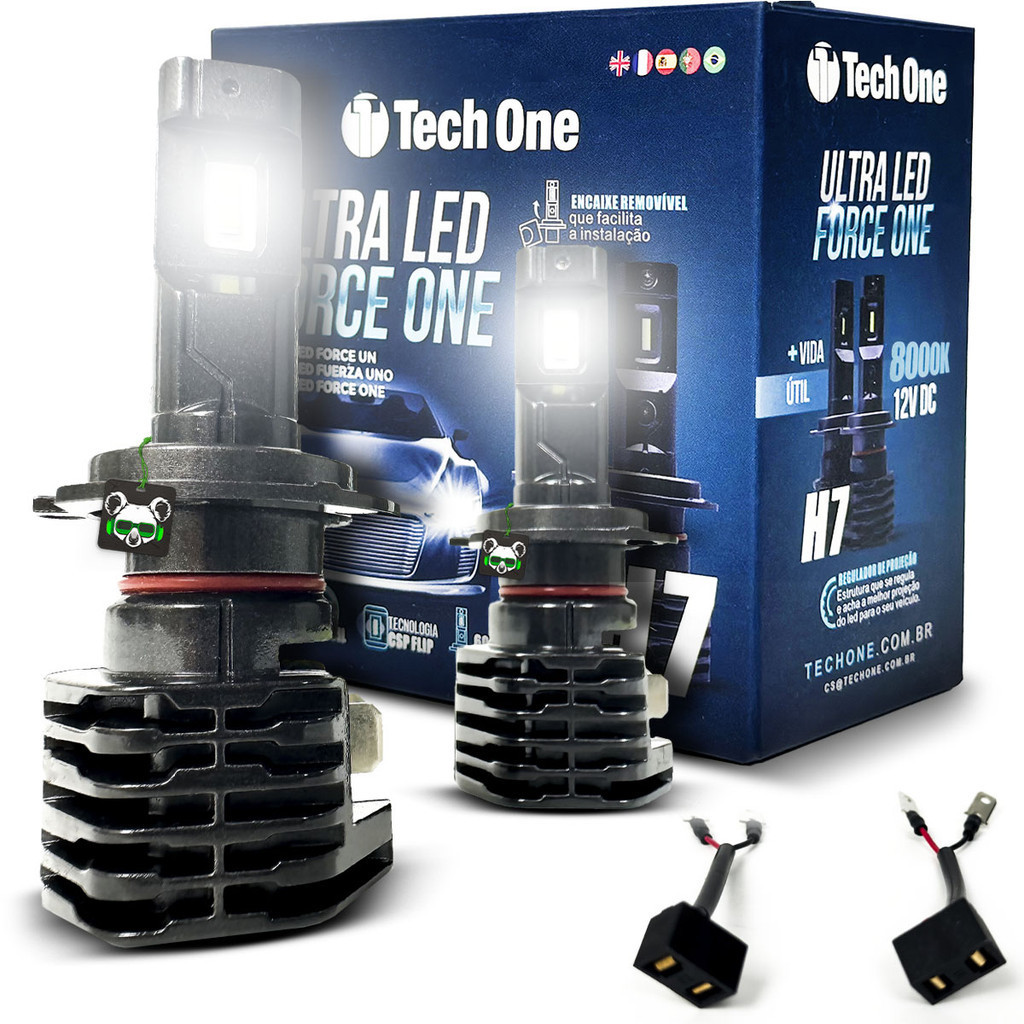 Kit Par Lâmpada Automotiva Ultra Led Force One 8000K 4100 Lúmens Encaixe Modelo H7 Tech One