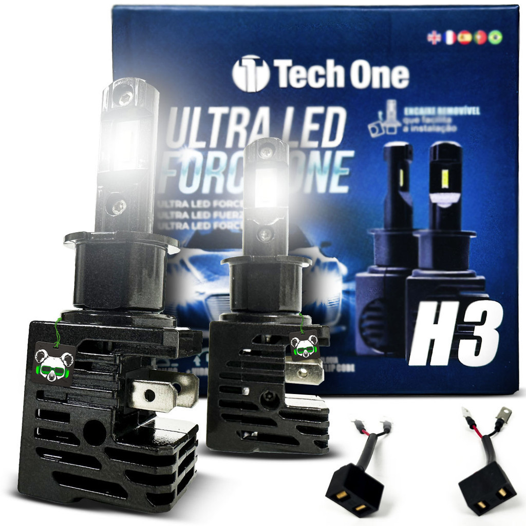 Kit Par Lâmpada Ultra Led Force One 6000K 4100 Lúmens Encaixe Modelo H3 Tech One