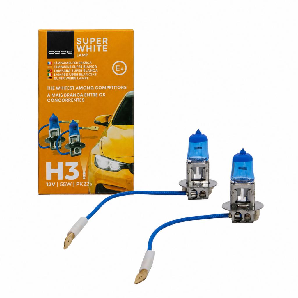 Par Lâmpadas Super Branca Farol Automóvel H3 8500K Code 55W 12V Halógena