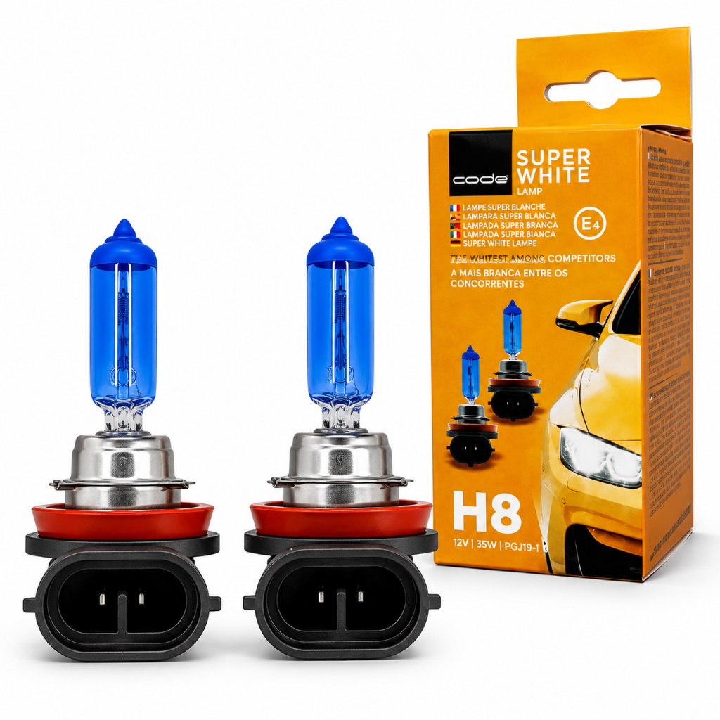 Par Lâmpadas Super Branca Farol H8 8500K Code 38W 12V Para Automoveis Halogena