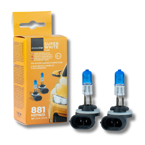 Par Lâmpada Super Branca Farol H27 881 8500K Code 27W 12V