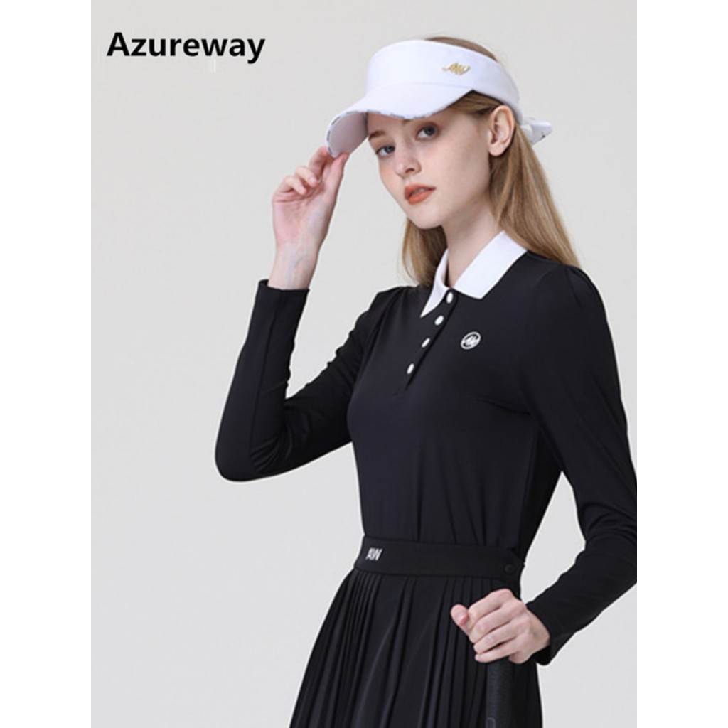 Happy Genuine GOLF Knit Collar Mulheres Manga Comprida Secagem Rápida Stretch Lapela Slim-Fit Camiseta GOLF Sports Jerse