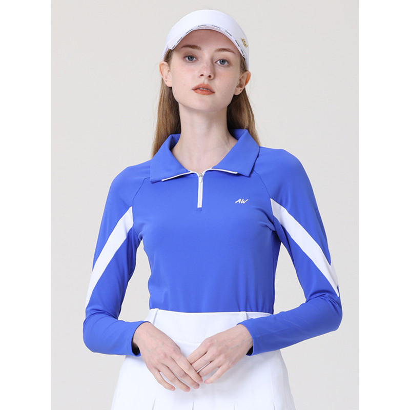 Happy Genuine GOLF Mulheres de manga comprida respirável de secagem rápida estiramento fino ajuste bloqueio de cores cam