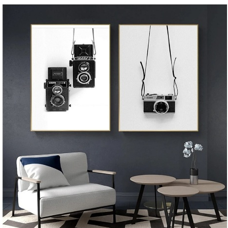 Quadros decorativos Nórdico branco arte do vintage câmera mulher minimalismo moderno (2 peças)