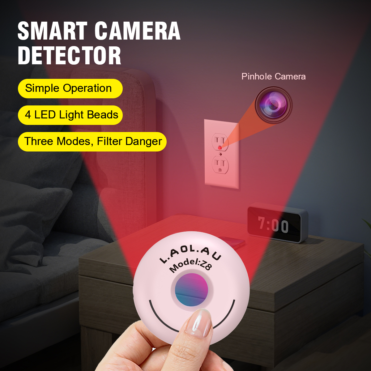 Detector De Câmera Recarregável LAOLAU Z8 De Uma Peça , Mini Localizador De Lente Oculta Para Privacidade De Hotel E Seg