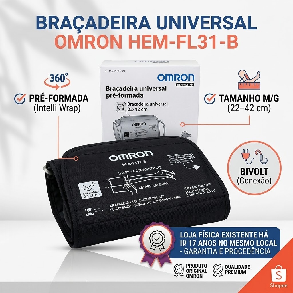 Braçadeira Universal Omron HEM-FL31-B Intelli Wrap 22-42cm Para Monitor Pressão