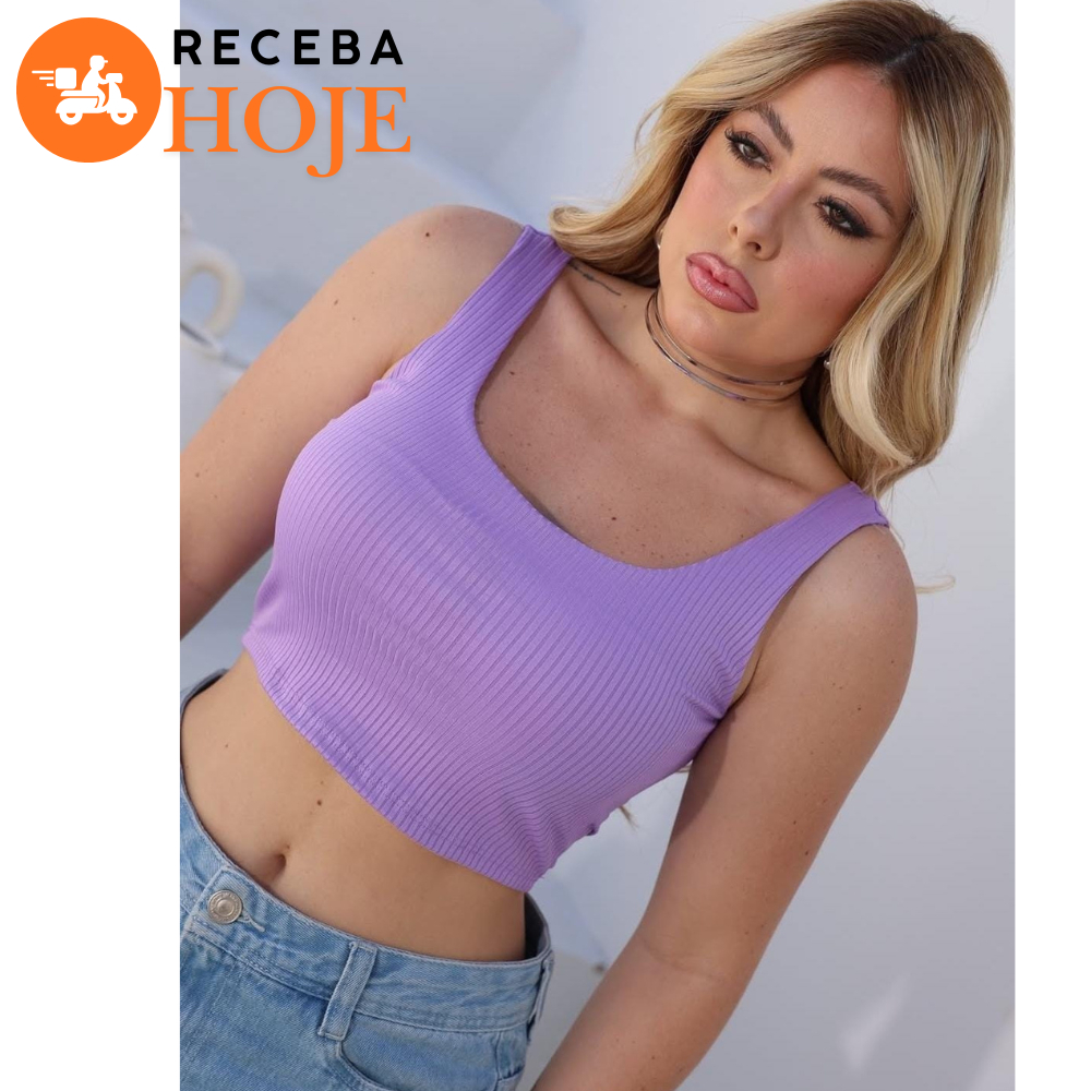 Cropped Feminino Alça Grossa com Bojo Retro Canelado Basico Moda Blogueira Bras Verão