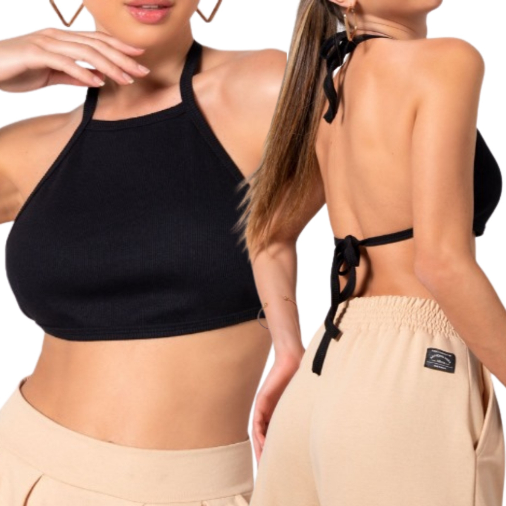 Top Frente Unica Estilo Retro Basico LInha Reta Com Alça De Amarrar