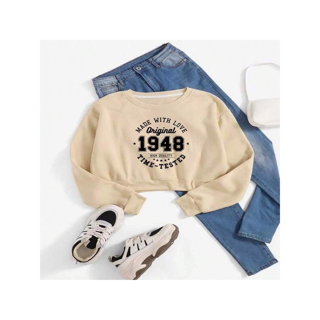 Cropped Moletom Feminino Felpado Moda Retrô 1948 Blogueirinha