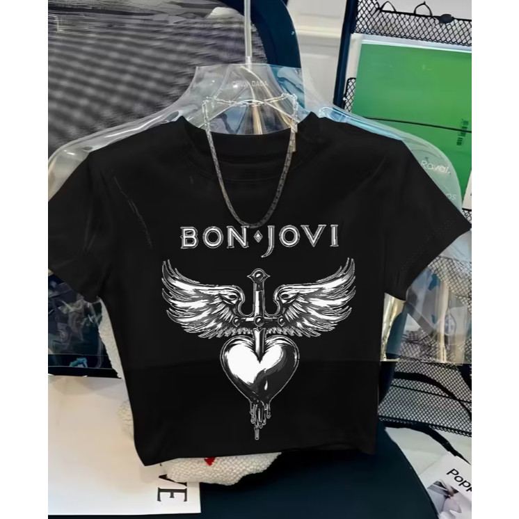 Cropped Feminino Bon Jovi Estiloso e Retro Blusinha Street Fashion 100% Algodão Envio Rapido
