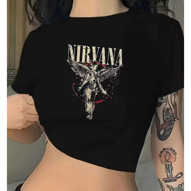 Cropped Feminino Nirvana Estiloso e Retrô Blusinha 100% Algodão ENVIO RAPIDO