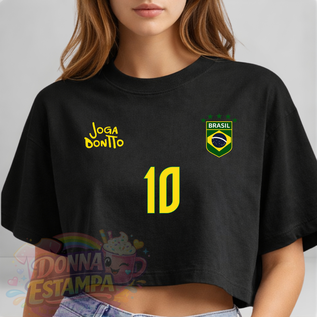 Cropped FemininoBrasil Casual e Retro Camiseta Curtinha 100% Algodão Academia Treino