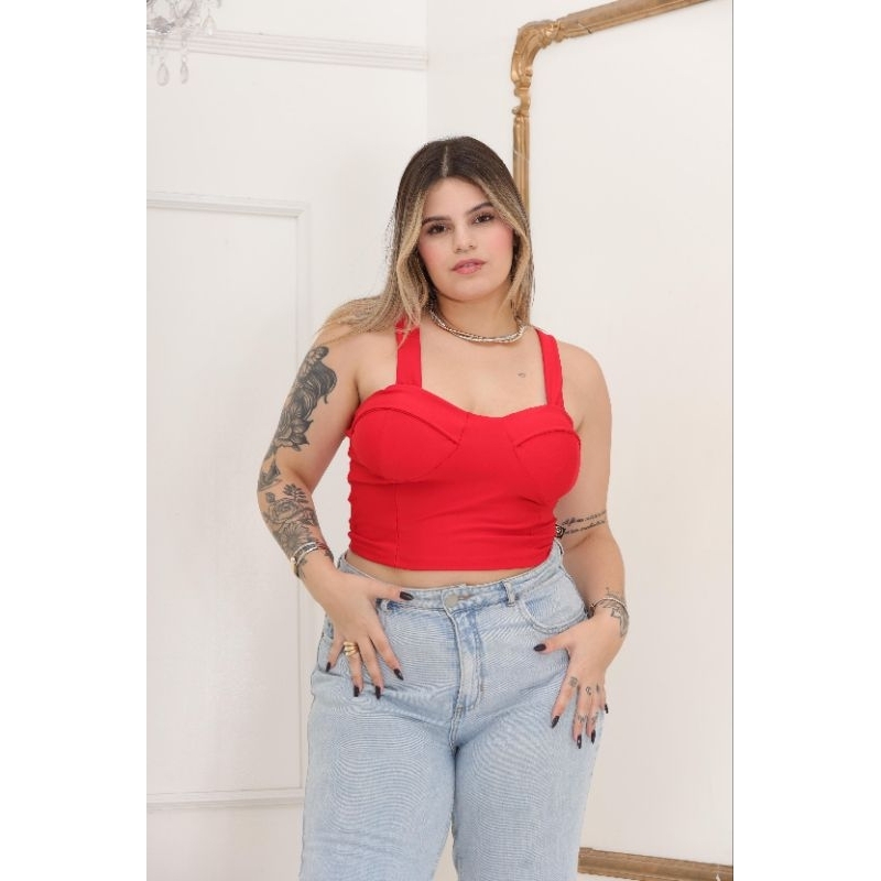 Cropped retrô Alça Larga Plus Size com bojo