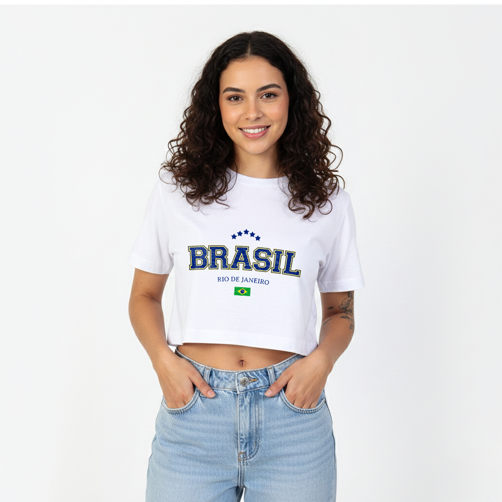 Cropped Blusa Brasil Retro 10 - Look Copa 2026 Aesthetic Brazilcore Promoção Envio Rápido