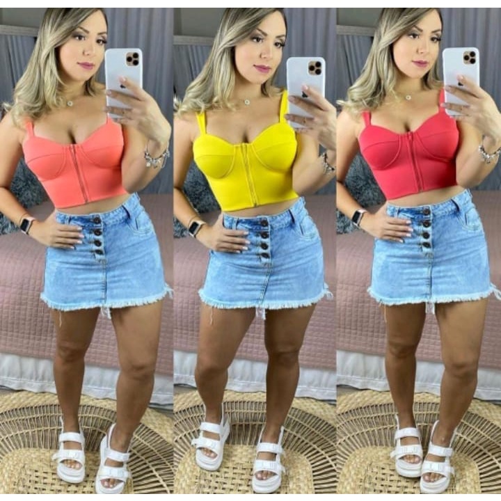 Cropped Feminino Retrô Com Bojo Croped Blusinha Modinha Blogueira Balada