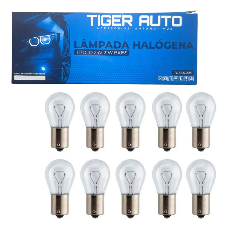 Kit 10x Lampadas 1 Polo Luz de Freio Lanterna Ré 24V 21W Ba15s TG1025.003
