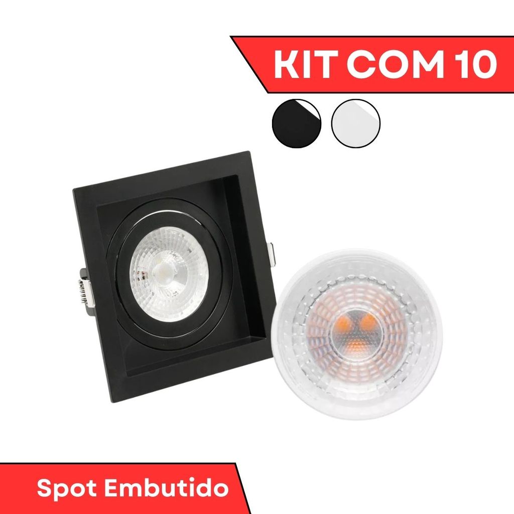 Kit 10x Spot Embutir Recuado Dicroica Mr16 Gu10 Save Energy - C/ Lâmpada Led Eco 6w Stella