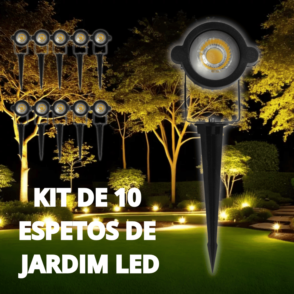 Kit 10x Luminária Espeto Jardim Lâmpada Cob Led 5w 6500k Branco Frio-  Iluminação Externa Resistente
