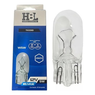 Kit 10x Lâmpadas HBL 2825 12V 5W| Base Vidro Universal para Lanterna / Luz Placa / Interior