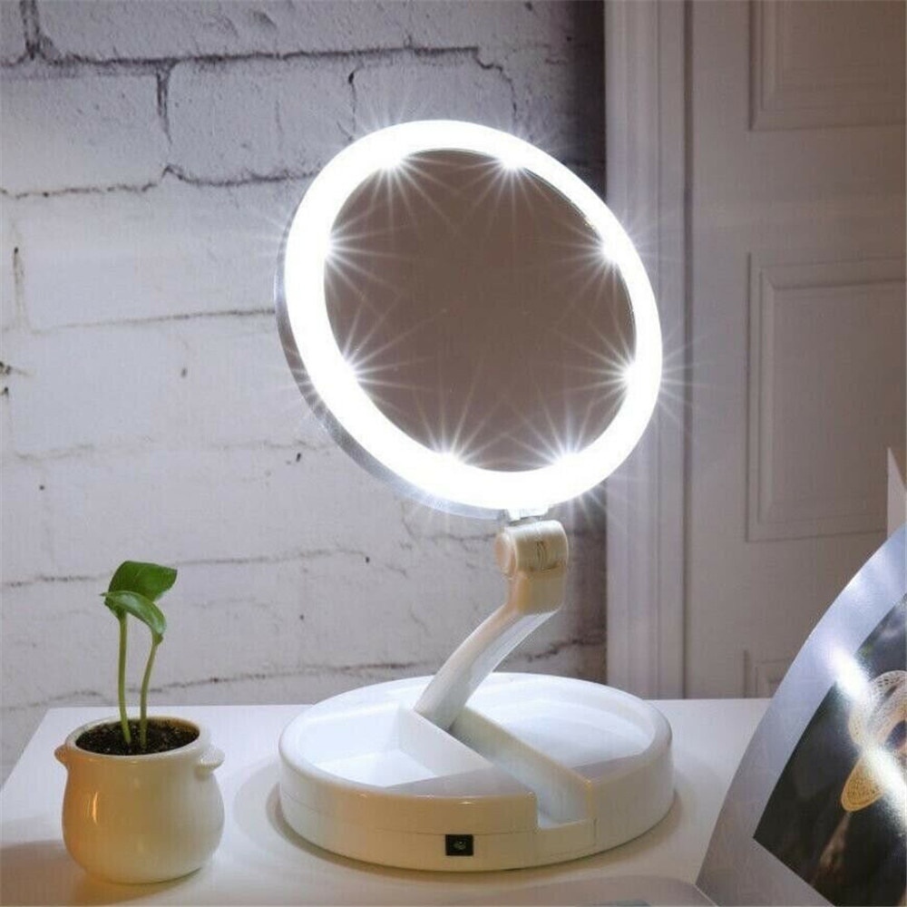 Portátil dobrável maquiagem espelho led 10x ampliação flexível ajustável maquiagem miroir nenhuma diferença de cor luz p