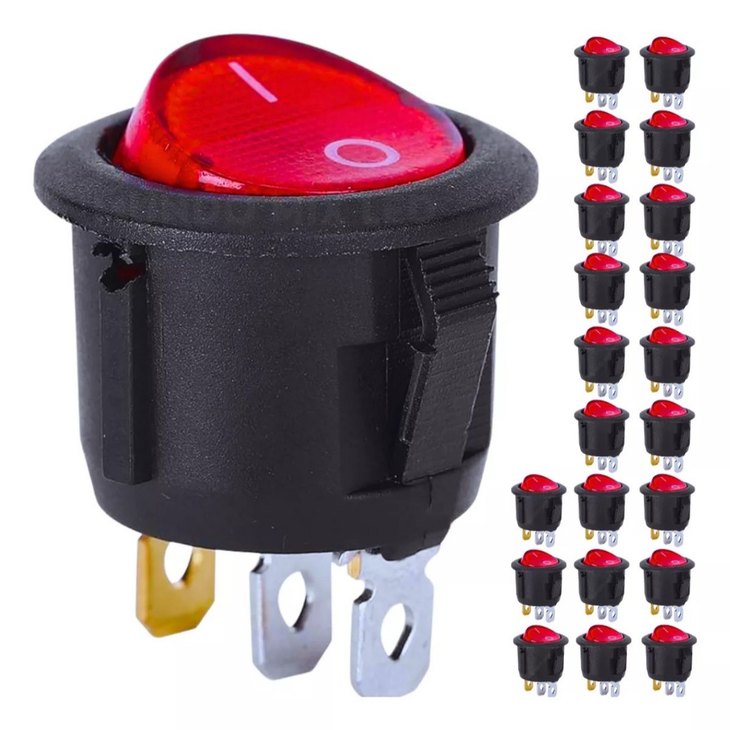 Kit 10x Chave Gangorra Redonda ON/OFF com Luz Neon – Modelo KCD1-106N | 10A/125V – 6A/250V
