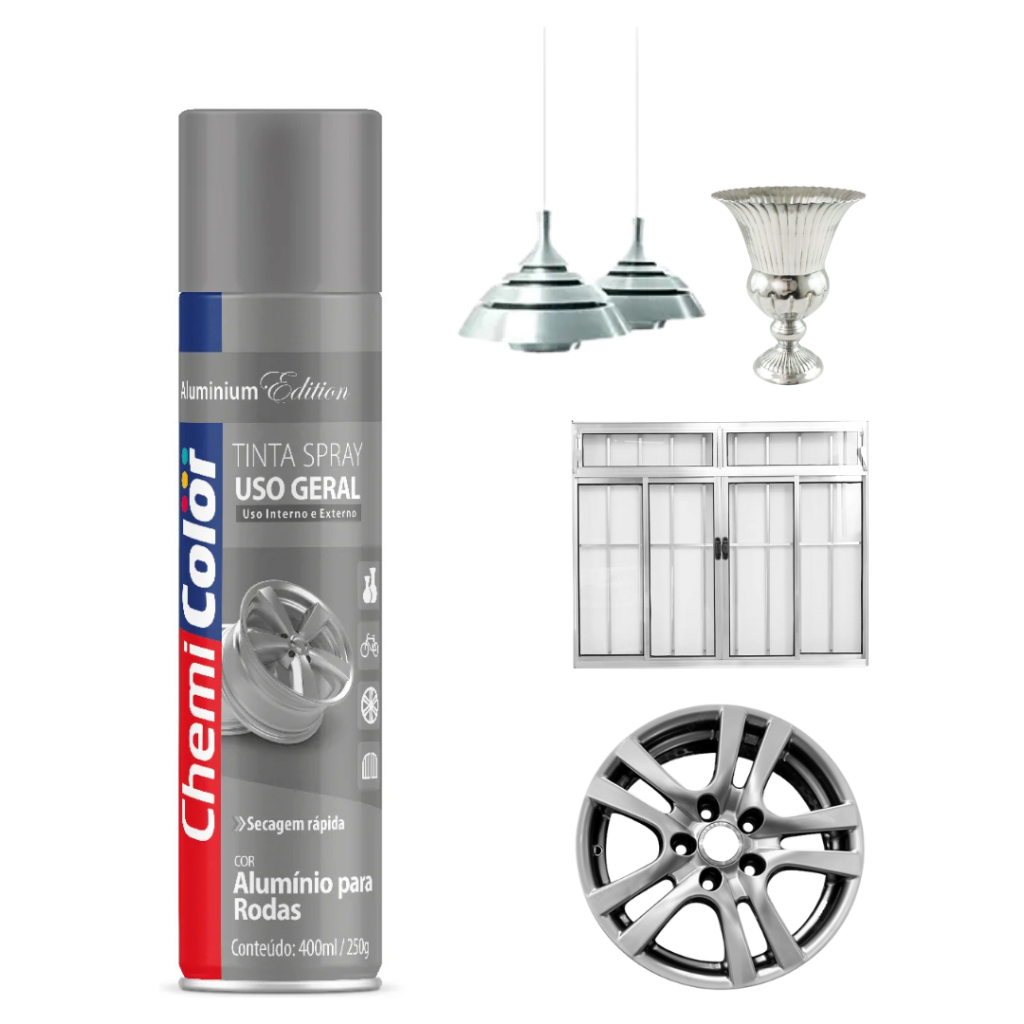 Tinta Spray Alumínio para Rodas Chemicolor 400 ml – Brilho e Proteção Automotiva