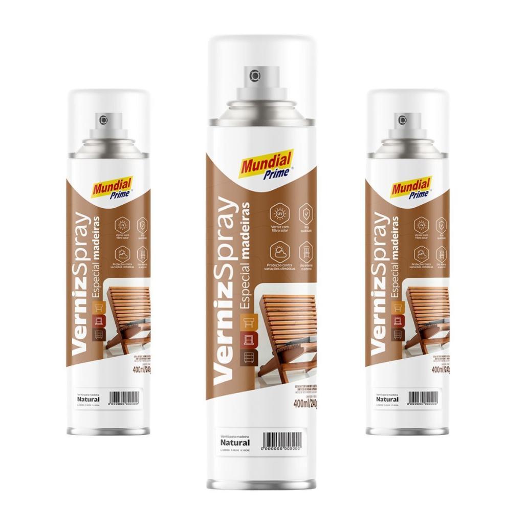 Kit 3 Verniz De Madeira Natural Spray 400ml Proteção UV