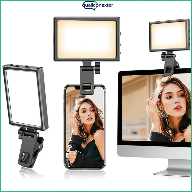Luz para Selfie, luz para celular com clipe traseiro dianteiro, 80 luzes portáteis LED, 3 modos, luz de preenchimento re