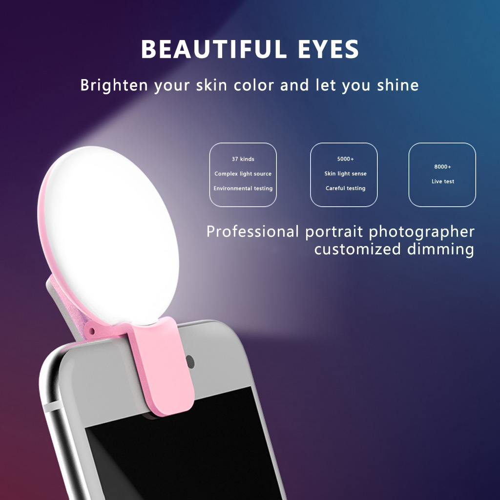Anel Selfie Luz De Preenchimento Recarregável Bonito LED Ao Vivo Tirar Foto Flash Luzes Para Câmera Telefone