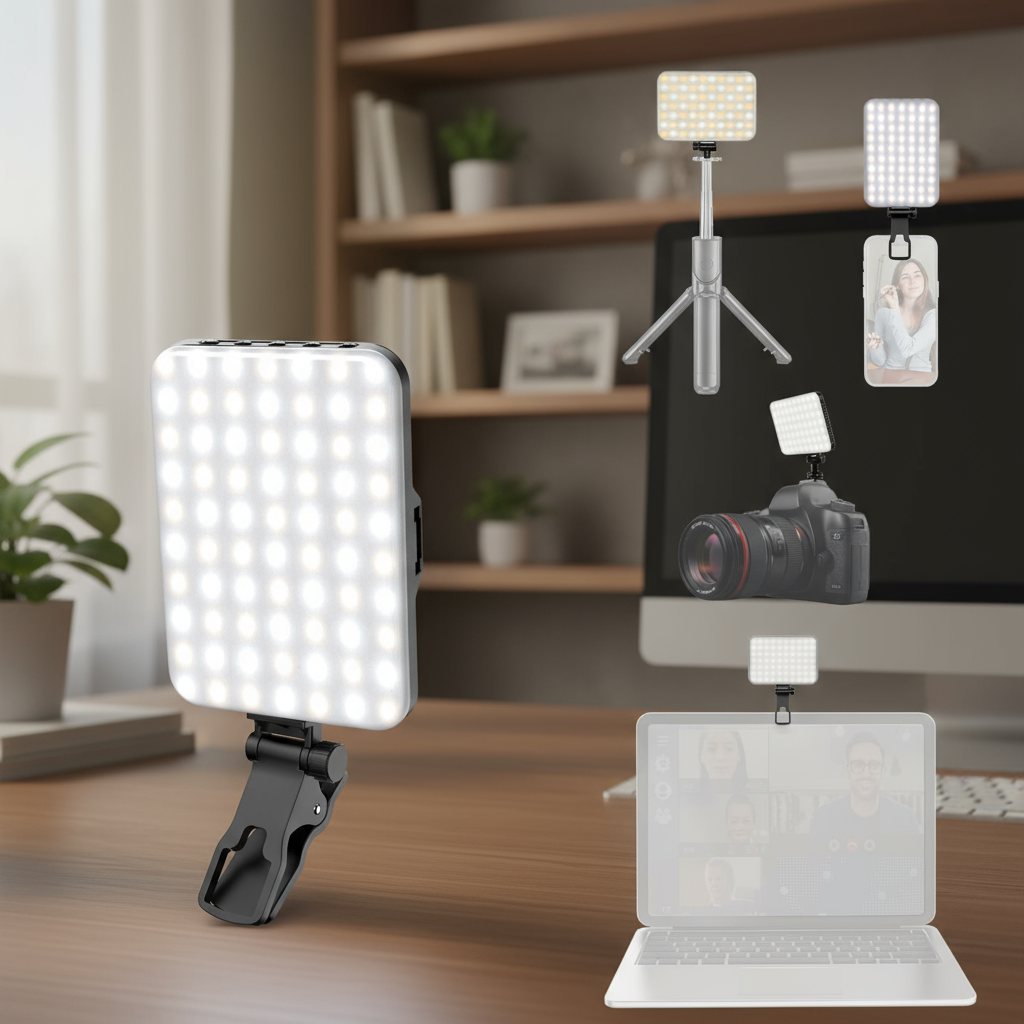 60 LED Luz de Preenchimento Portátil com Presilha para Celular, Recarregável 2200mAh, CRI 97+, 3 Modes de Iluminação