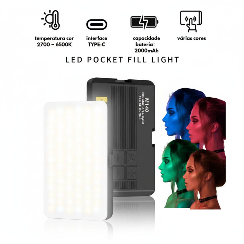 Mini Luz de Preenchimento RGB bi-Color Led Portátil para Celular Selfie/Vlog/Fotografia