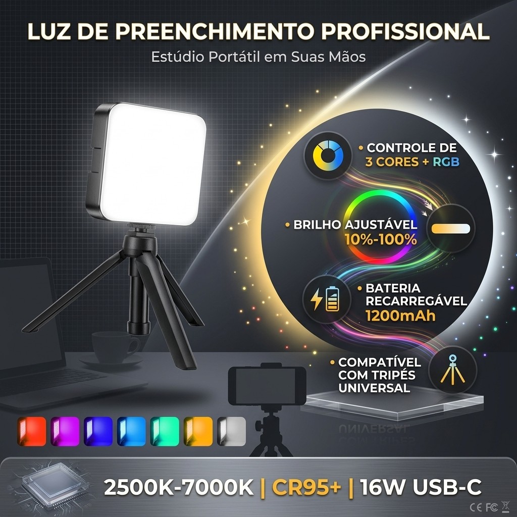 Mini luz de preenchimento rgb /Luz tricolor portátil para celular foto slr selfie vlog fotografia