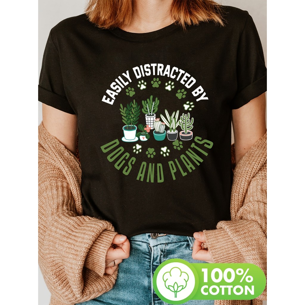 Camiseta Feminina Dogs Plants Distracted Unissex Shirt Oversized 100% Algodão