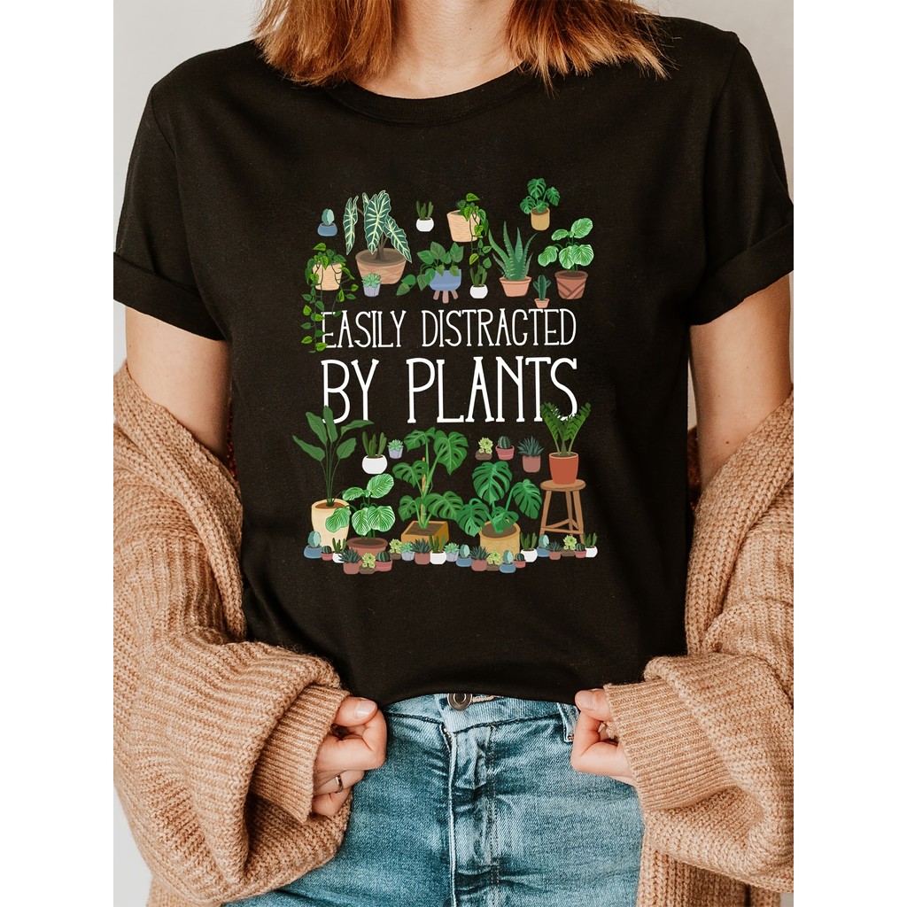 Camiseta Feminina Plants Distracted Letter Unissex Shirt Oversized 100% Algodão
