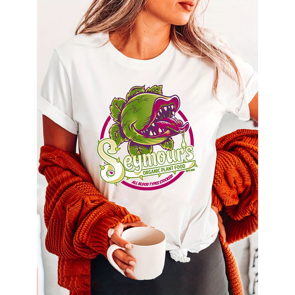 Camiseta Feminina Plant Print Nature Verde Casual Única 100% algodão