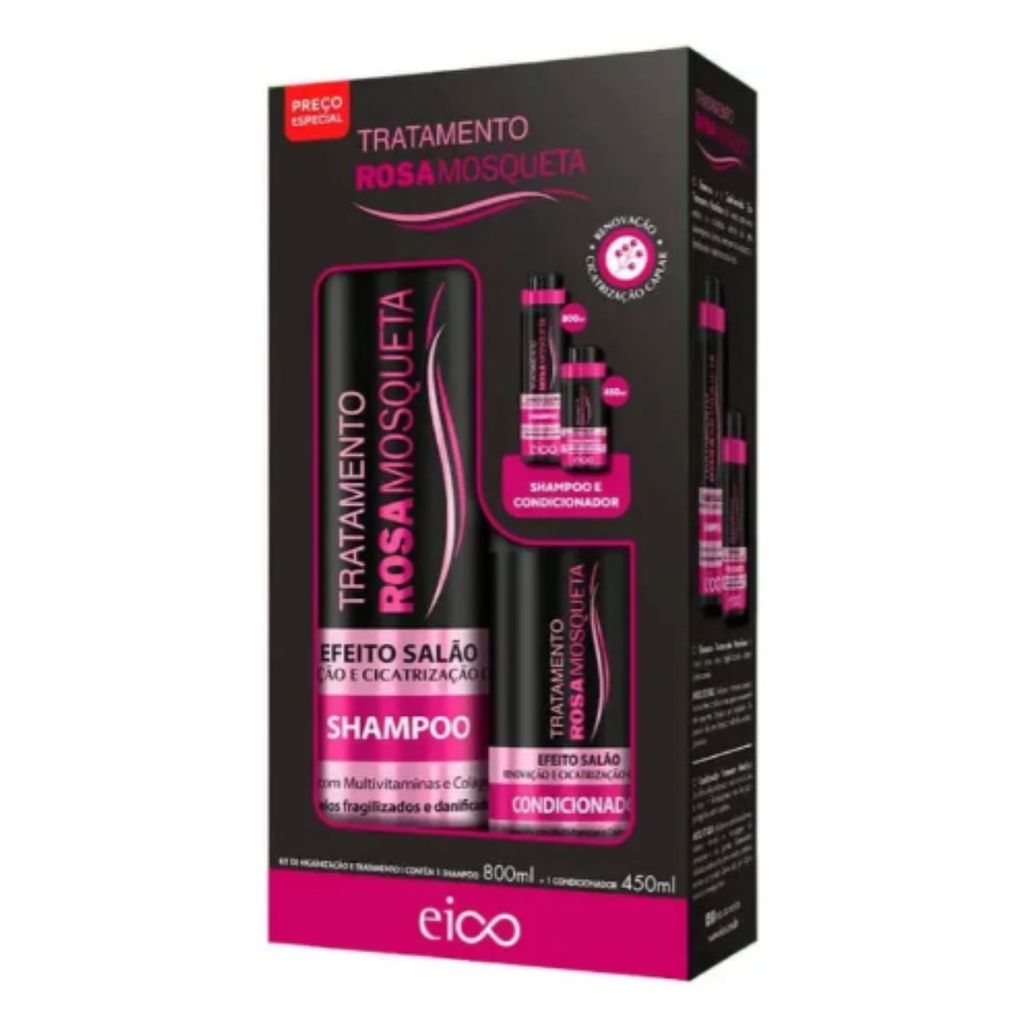 Kit Eico Rosa Mosqueta Shampoo 800ml + Condicionador 450ml