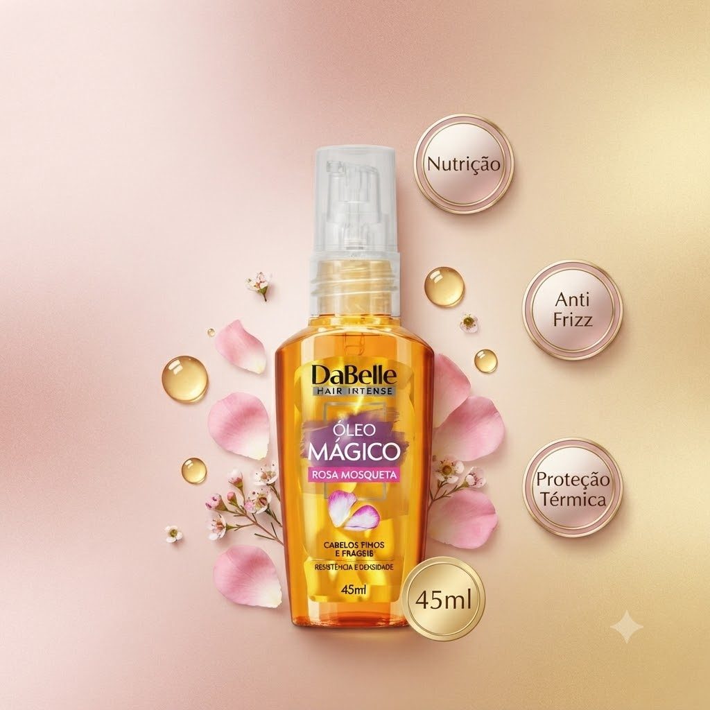 Óleo Mágico Dabelle Rosa Mosqueta 45ml Anti Frizz Proteção Térmica Brilho