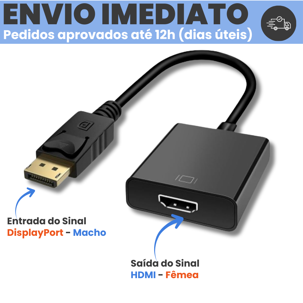 Adaptador DisplayPort para HDMI Fêmea Full HD Conecta PC a Monitor TV Projetor