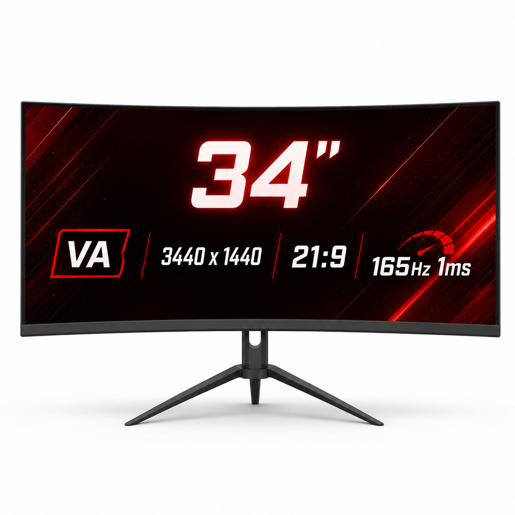 Monitor Curvo Ultrawide 34 Pol 165Hz 1ms VA HDMI DisplayPort FreeSync G-Sync DELTA-M3422AUC PRO