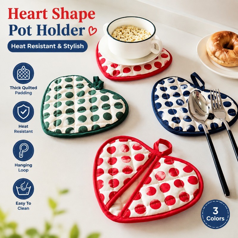 Luva De Forno Resistente Ao Calor 2 Em 1 , Algodão Grosso , Coração , Suporte Para Panela , Trivet , Cozimento , Cozinha