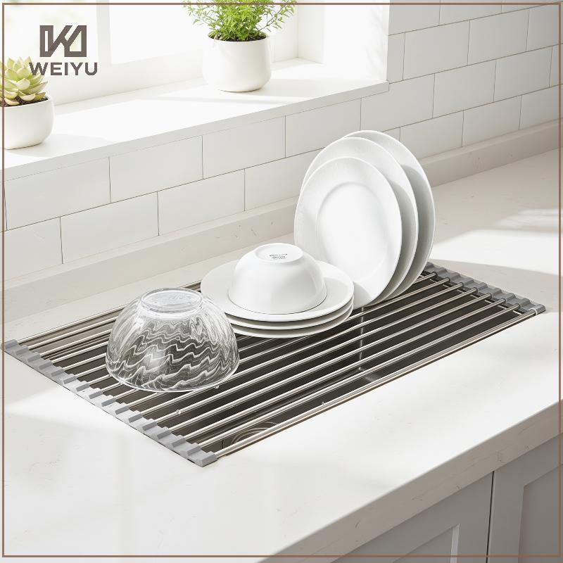 WEIYU Rollable Dobrável Pia De Aço Inoxidável Secagem Ra 2 Em 1 Suporte De Drenagem Tapete Trivet Para Organizador De Co
